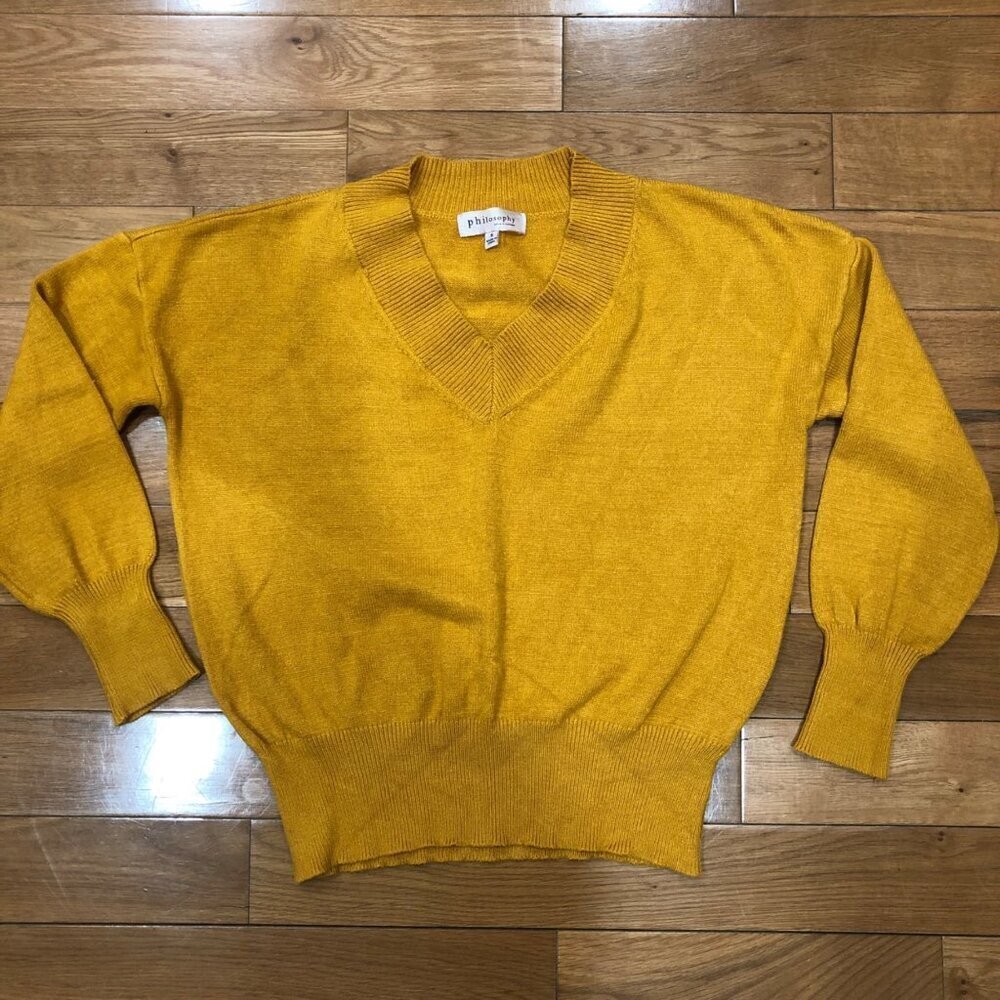 Philosophy V-Neck Long Sleeve Mustard Yellow Sweater Size S